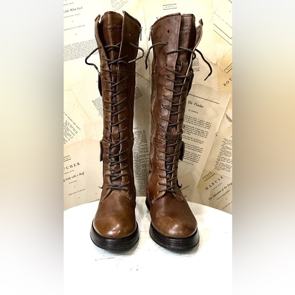 Free People A.S.98 Elisa Tall Lace Boot Fondente Brown Distress Leather - Picture 10 of 12